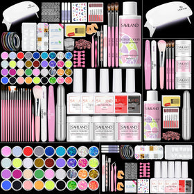 SAVILAND front packaging showing complete acrylic nail kit and contents for home salon convenience