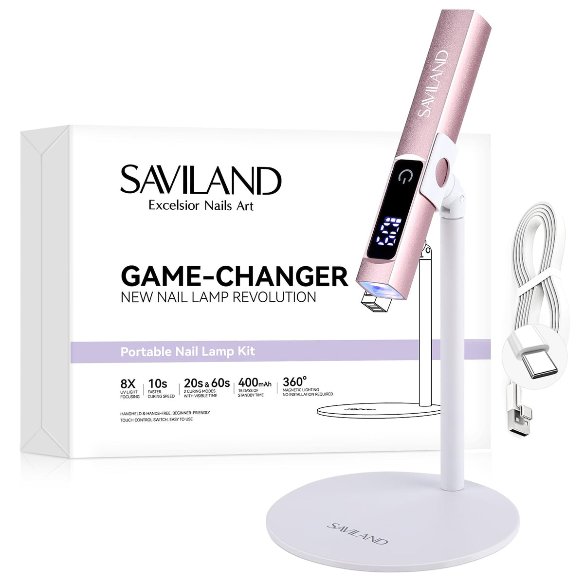SAVILAND front view of lamp showing compact design and fast curing