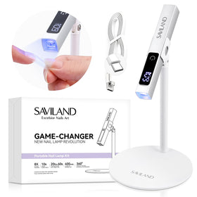 SAVILAND front view of mini LED UV lamp showing compact design and benefits