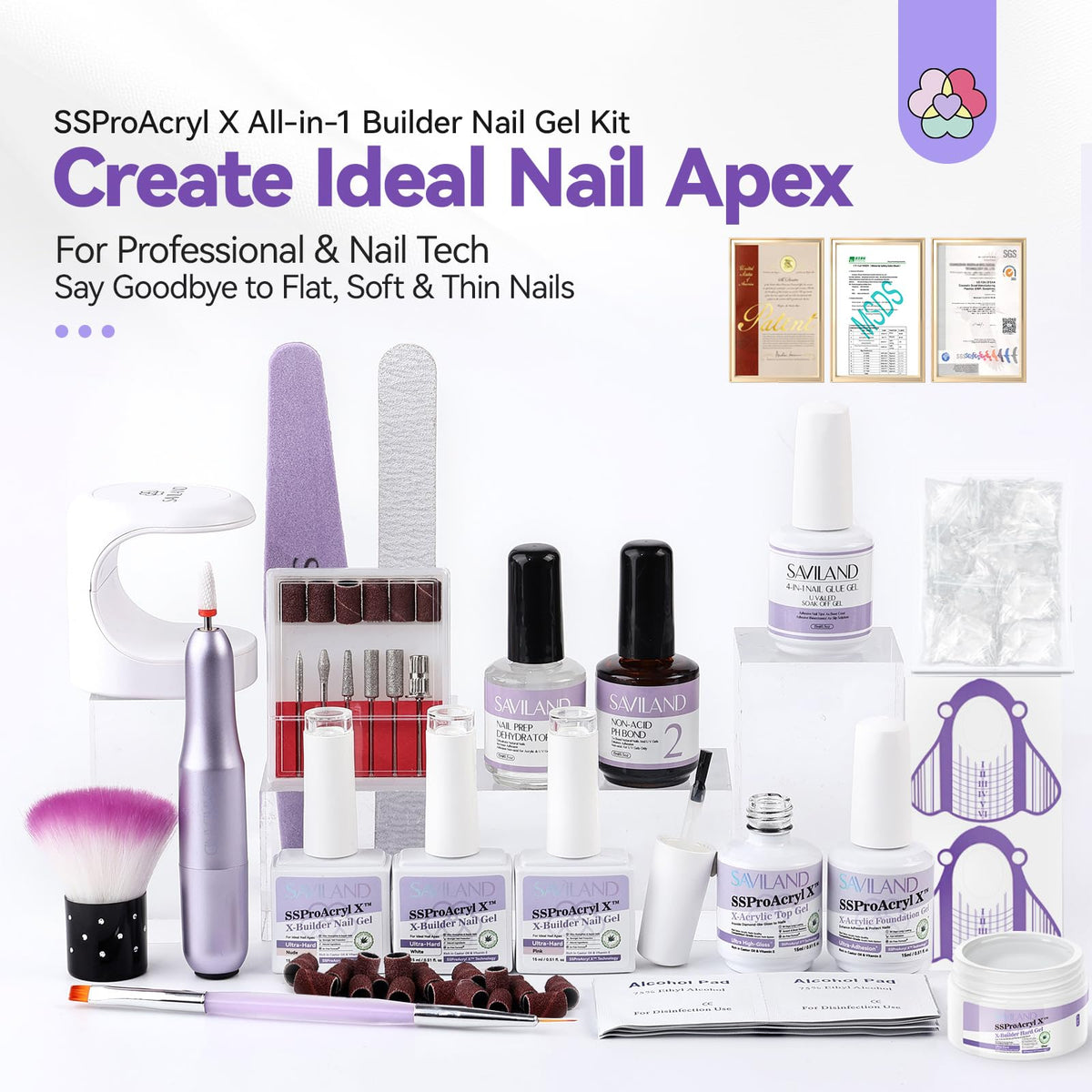 SAVILAND gel bottles with built-in brushes displaying multiple shades for easy application