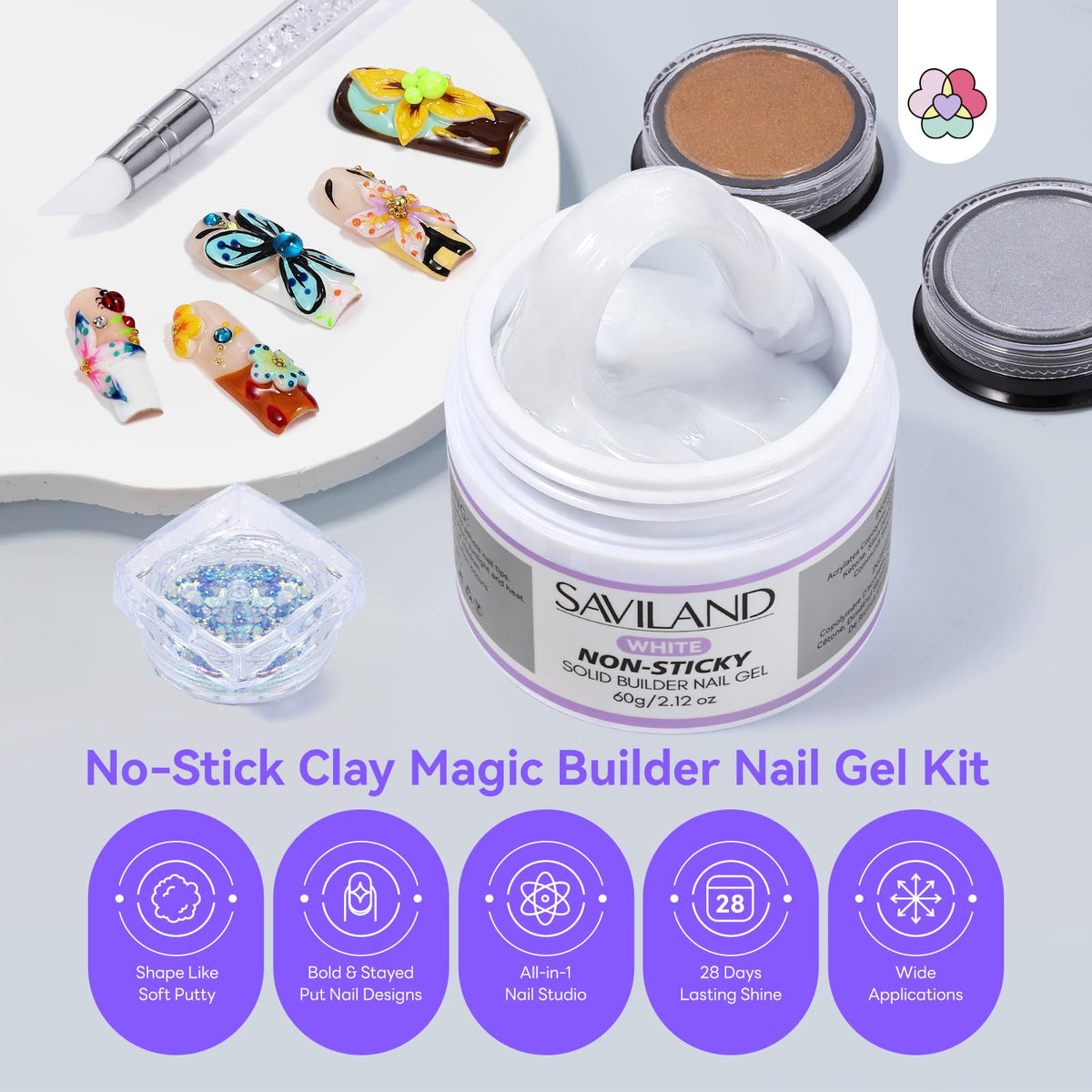 SAVILAND white solid builder gel texture close-up demonstrating moldable control