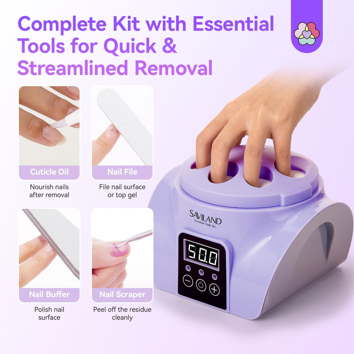 SAVILAND device in use in a home setting offering salon-quality results