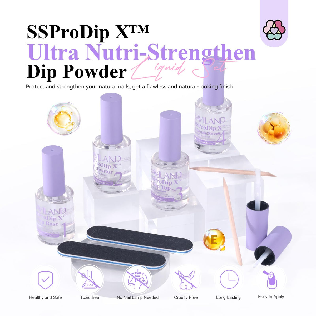 SAVILAND ingredient close-up highlighting castor oil and vitamin complex for nail nourishment