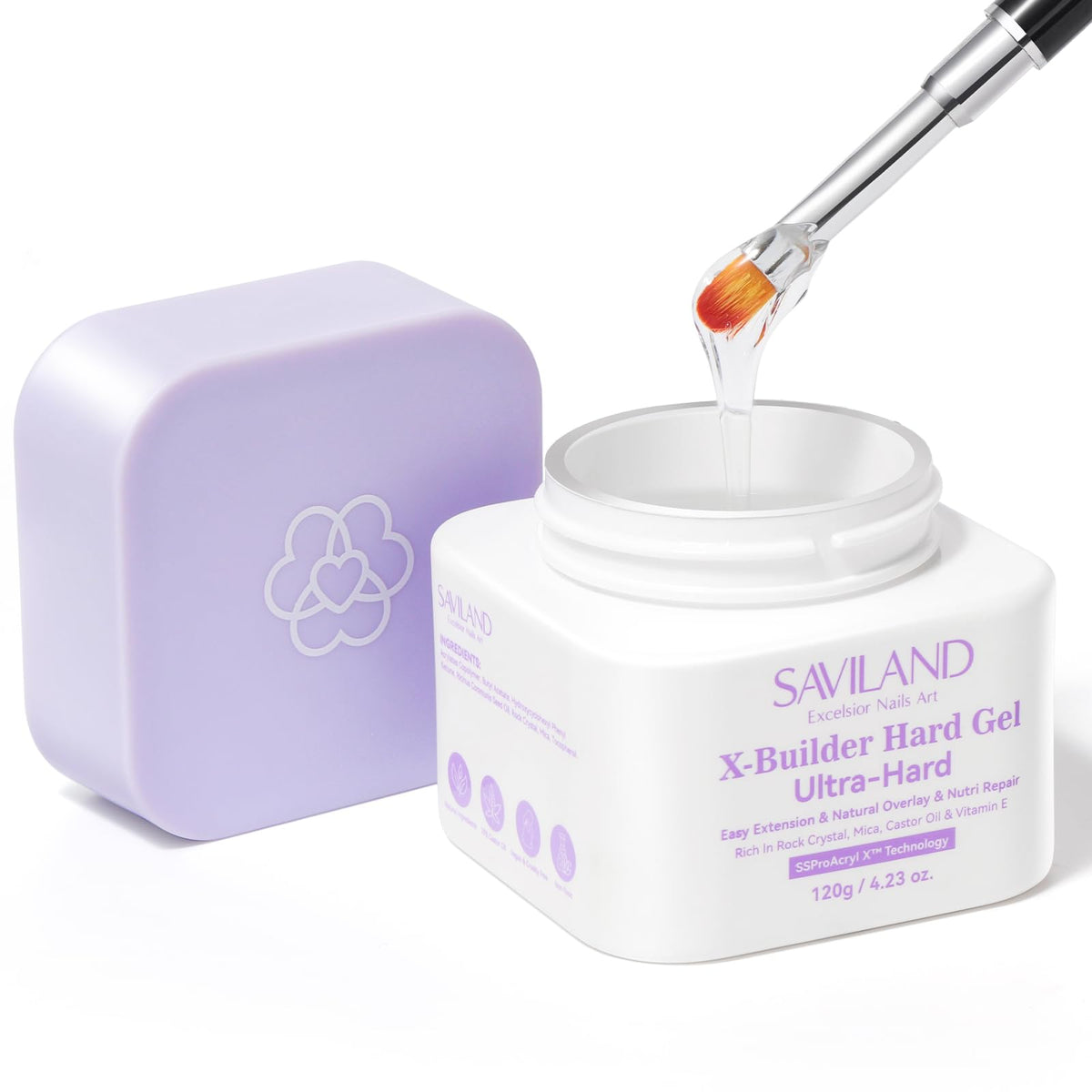 SAVILAND jar front view showing 120g clear builder gel for professional durability