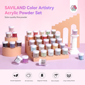 SAVILAND open jar close-up showing ultra-fine acrylic powder texture benefits