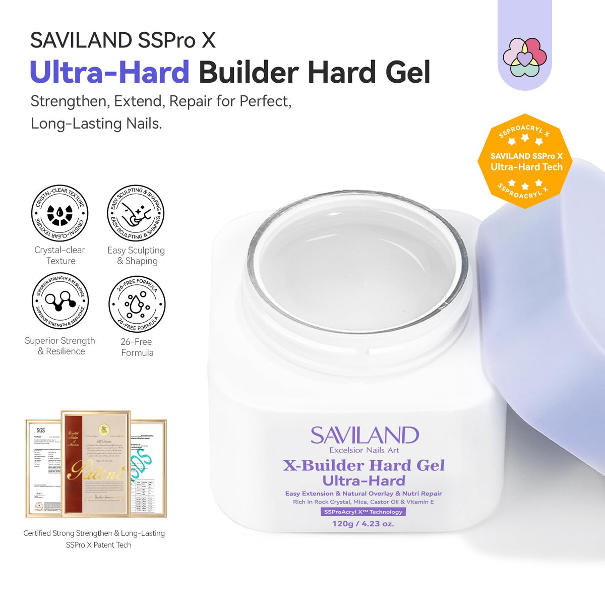 SAVILAND open jar displaying clear gel contents and generous 120g volume