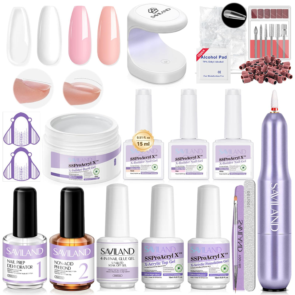 SAVILAND kit front packaging showing included gels and tools for complete sets