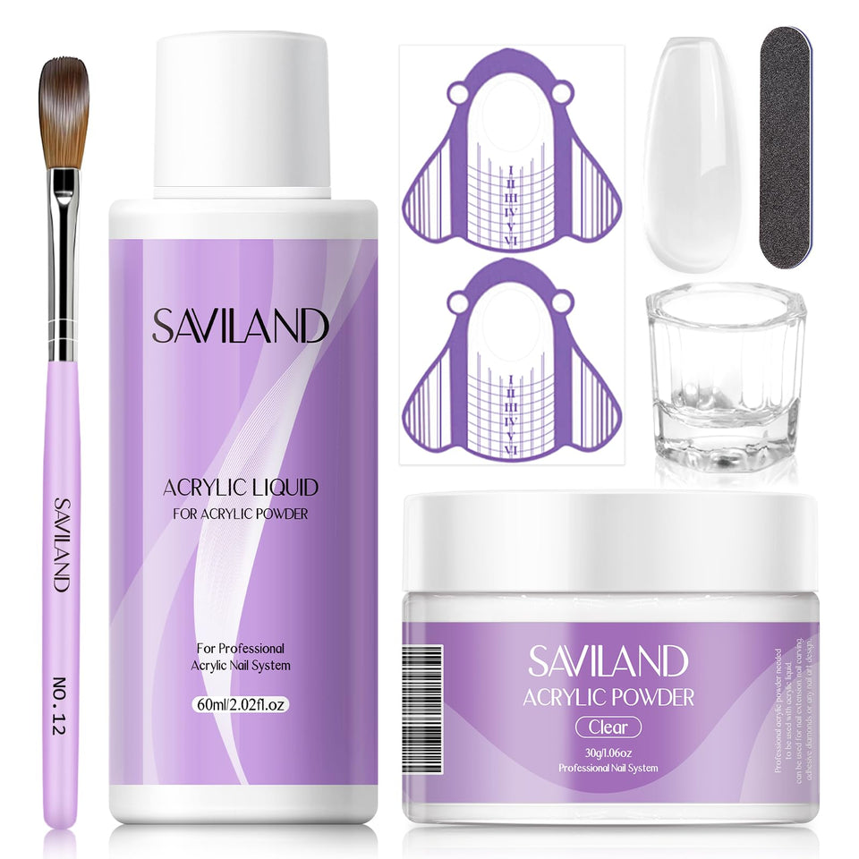 SAVILAND kit front packaging showing included acrylic starter items and benefits