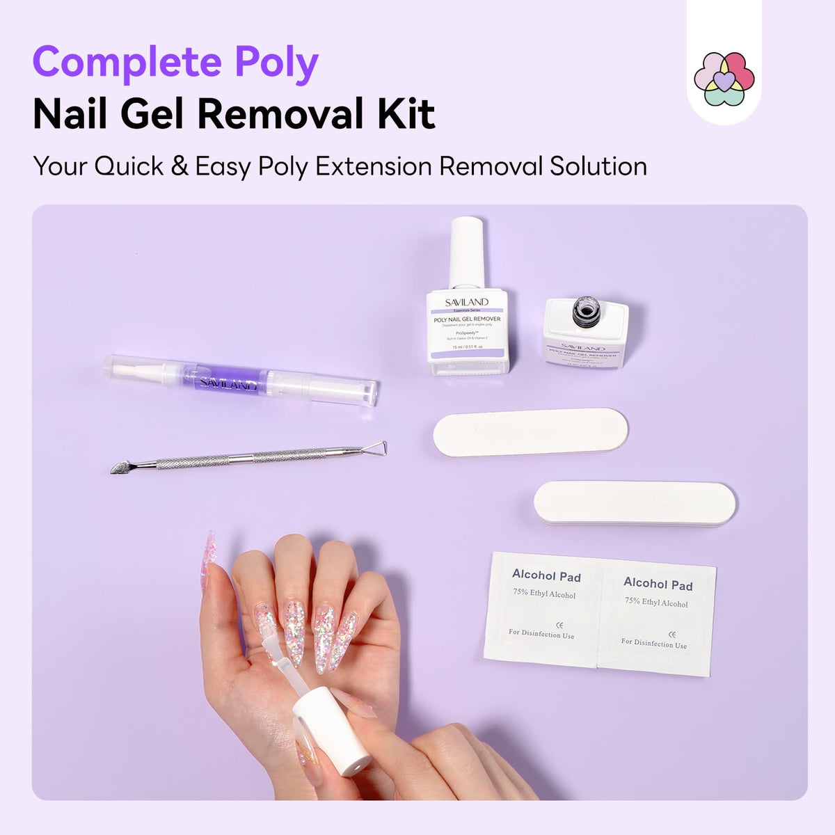 SAVILAND kit in a home manicure scene showing quick at‑home convenience