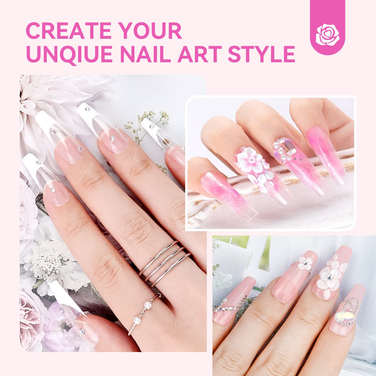 SAVILAND nail decorations with finished nails demonstrating design possibilities