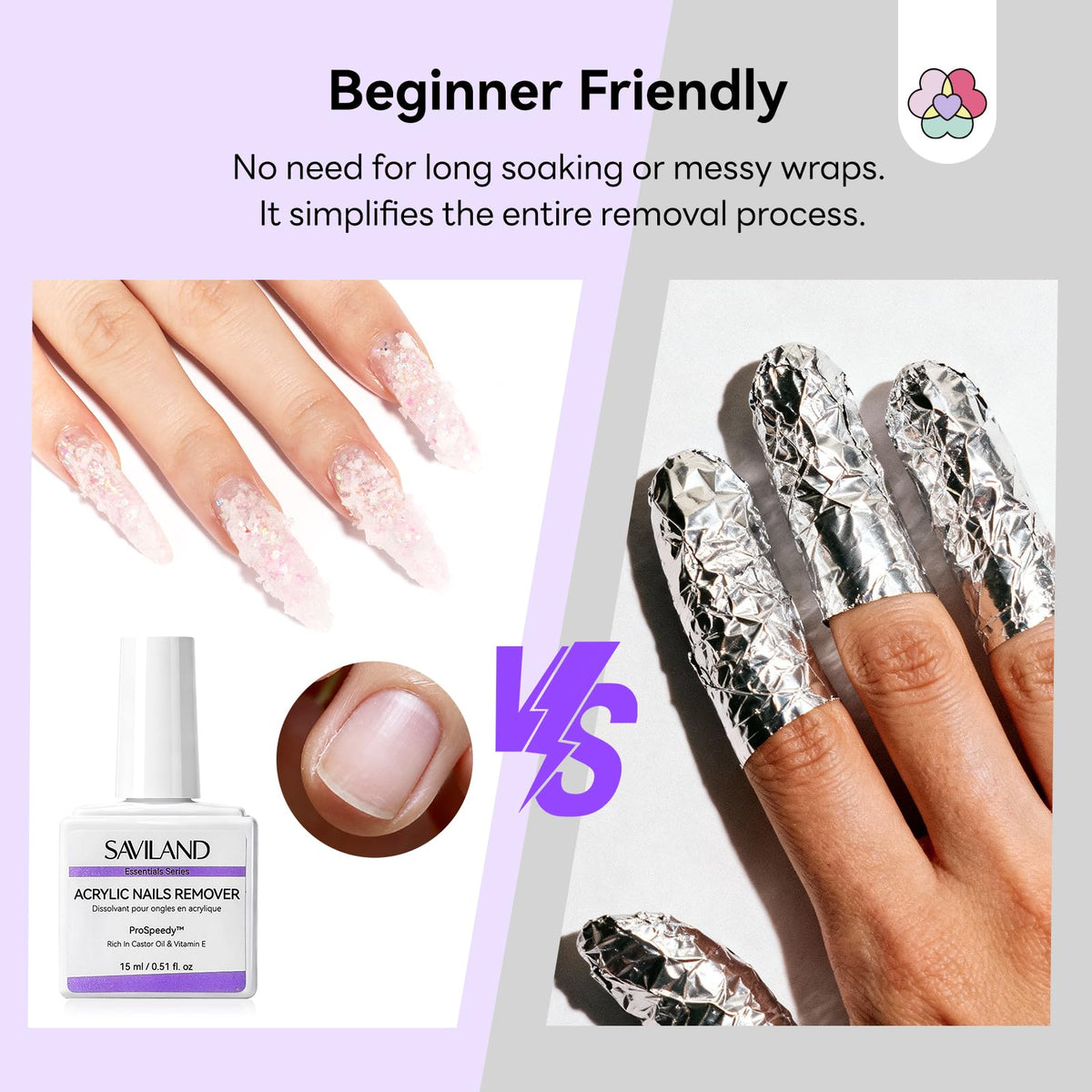 SAVILAND product in use removing acrylic to demonstrate faster, cleaner removal