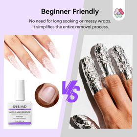 SAVILAND product in use removing acrylic to demonstrate faster, cleaner removal