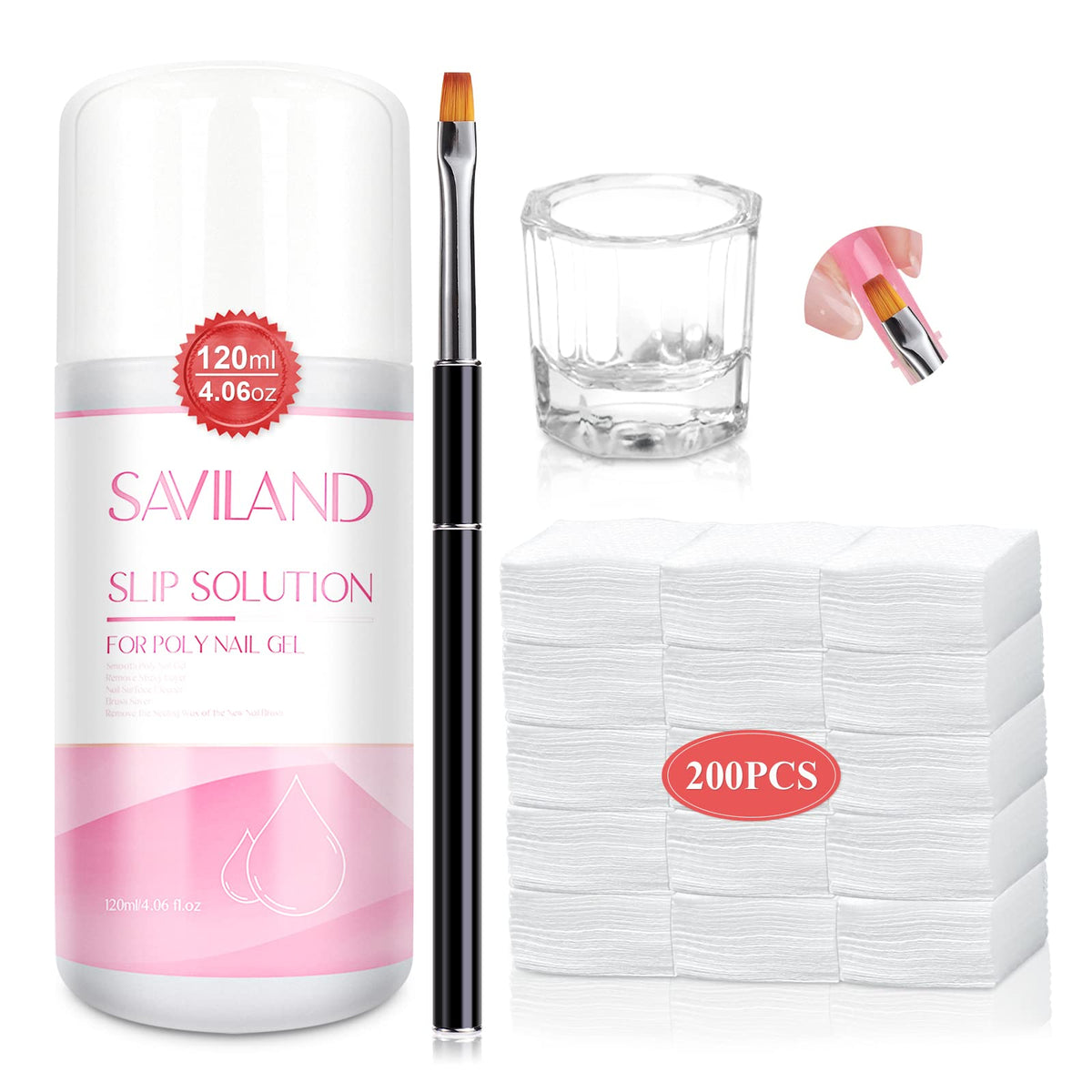 SAVILAND slip solution front packaging showing bottle and included accessories for faster application