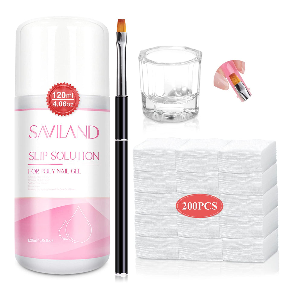 SAVILAND slip solution front packaging showing bottle and included accessories for faster application