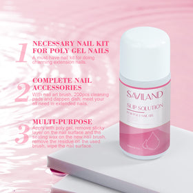 SAVILAND slip solution in use shaping poly gel on nail tip to create even apex and smooth finish
