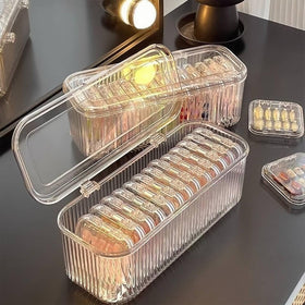 Sawvolker stacked clear boxes on shelf for neat salon display