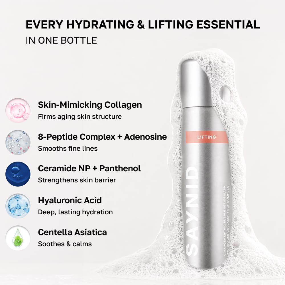 SAYNID ingredient label detail showing collagen and peptide formulation benefit