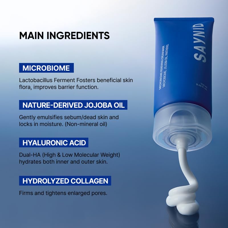 SAYNID jojoba oil ingredient close-up highlighting pore-clearing and moisturizing benefit