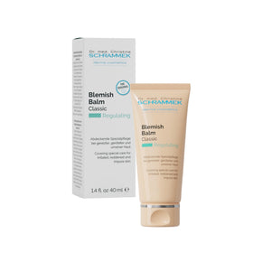 Schrammek blemish balm front tube showing product and easy application benefit