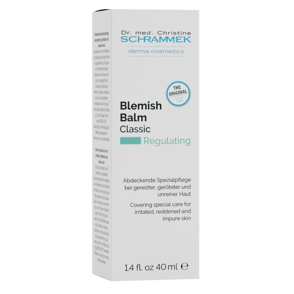 Schrammek blemish balm vanity lifestyle shot showing everyday use convenience