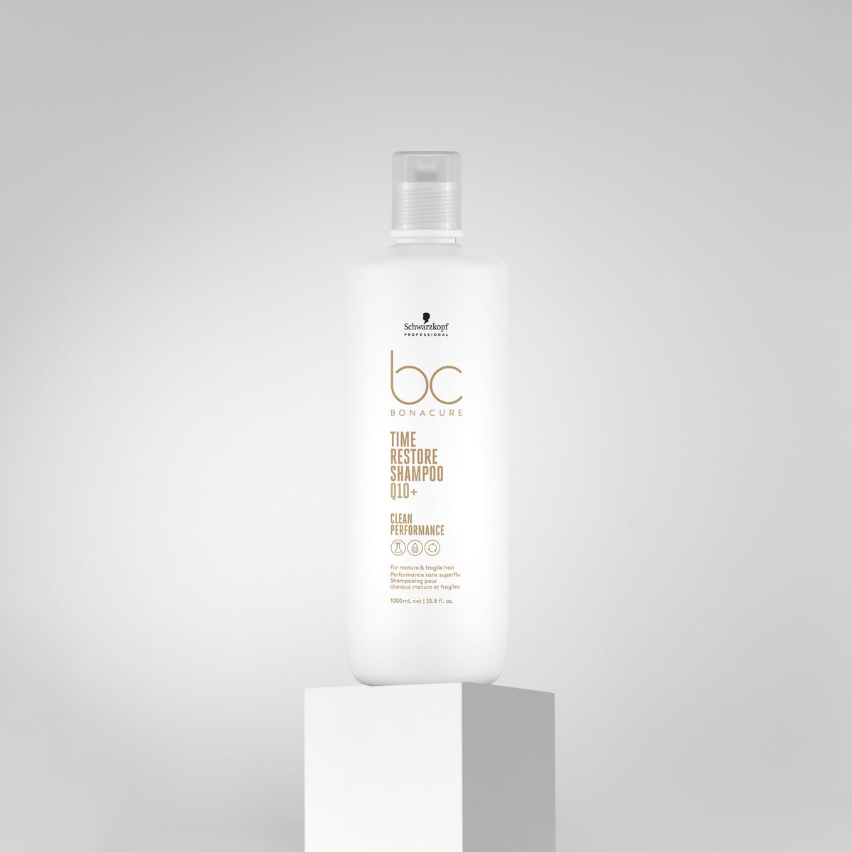 Schwarzkopf Professional label detail highlighting Q10+ and Time Restore benefits