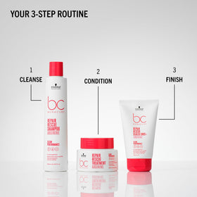 Schwarzkopf Professional BC Bonacure sealed ends being applied to hair ends, demonstrates smoothing benefit