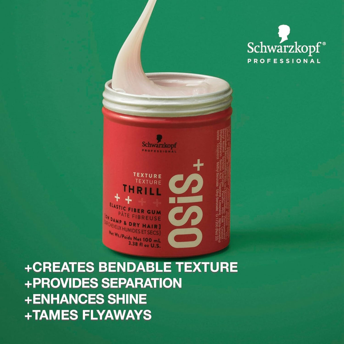 Schwarzkopf Professional OSiS+ open jar showing gum texture and workability benefit