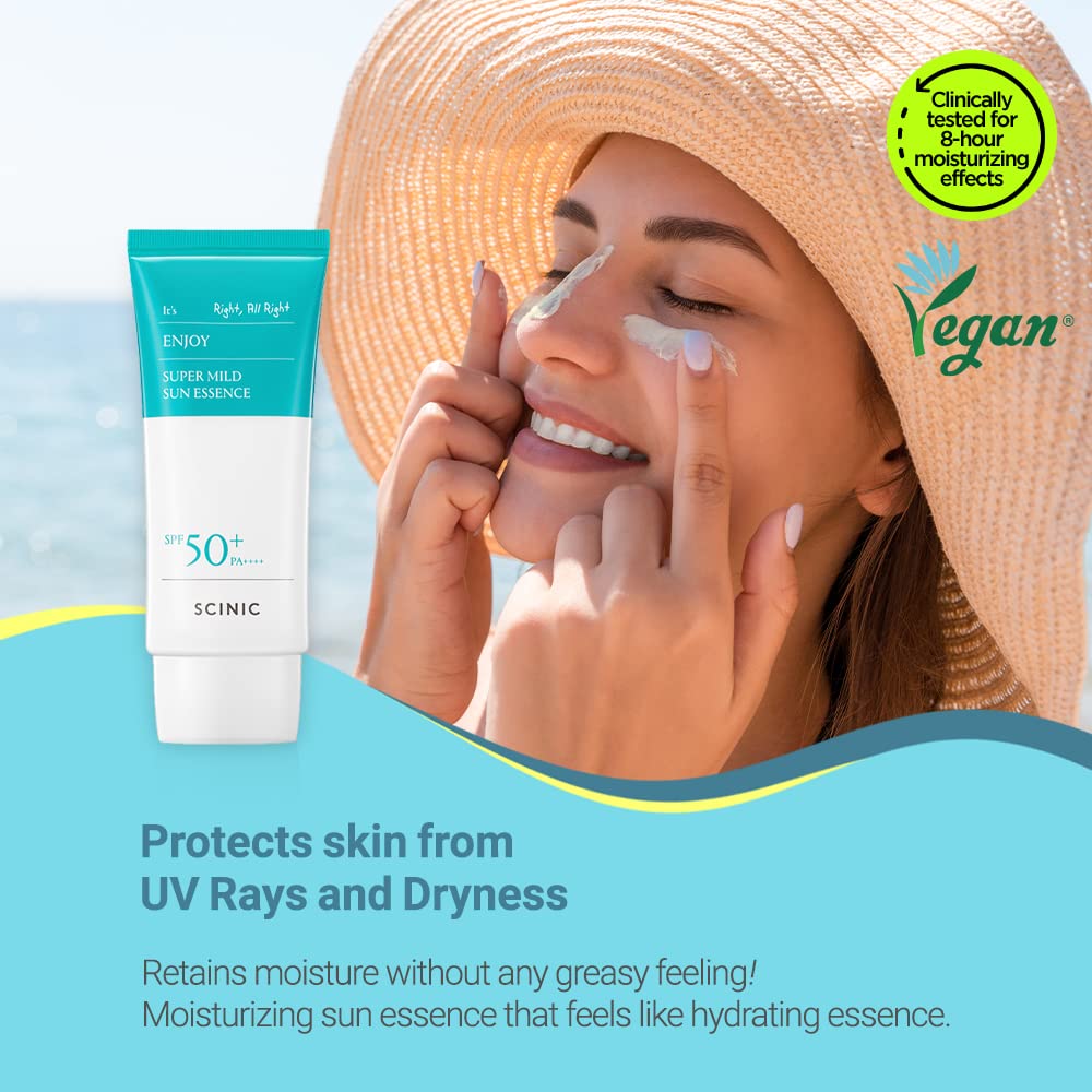 SCINIC hydrating essence texture drop showing non-sticky, moisturizing feel