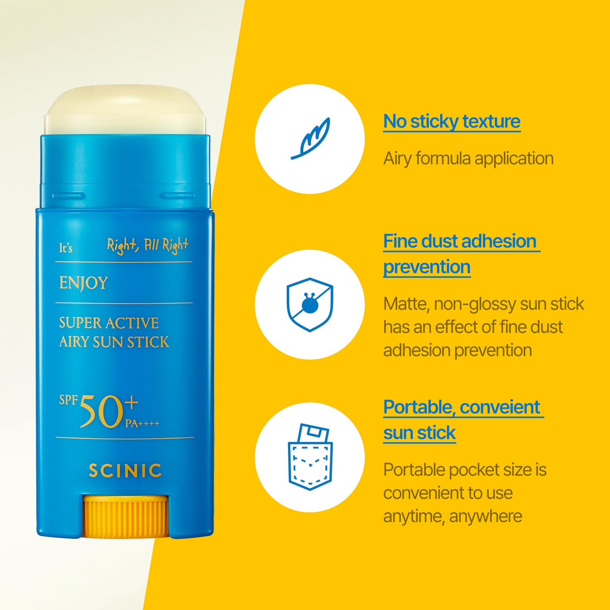 SCINIC sun stick in hand showing pocket-sized convenience for on-the-go protection