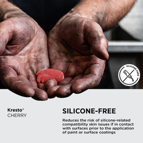 SC Johnson Kresto Cherry textured paste on palm demonstrating deep-clean performance
