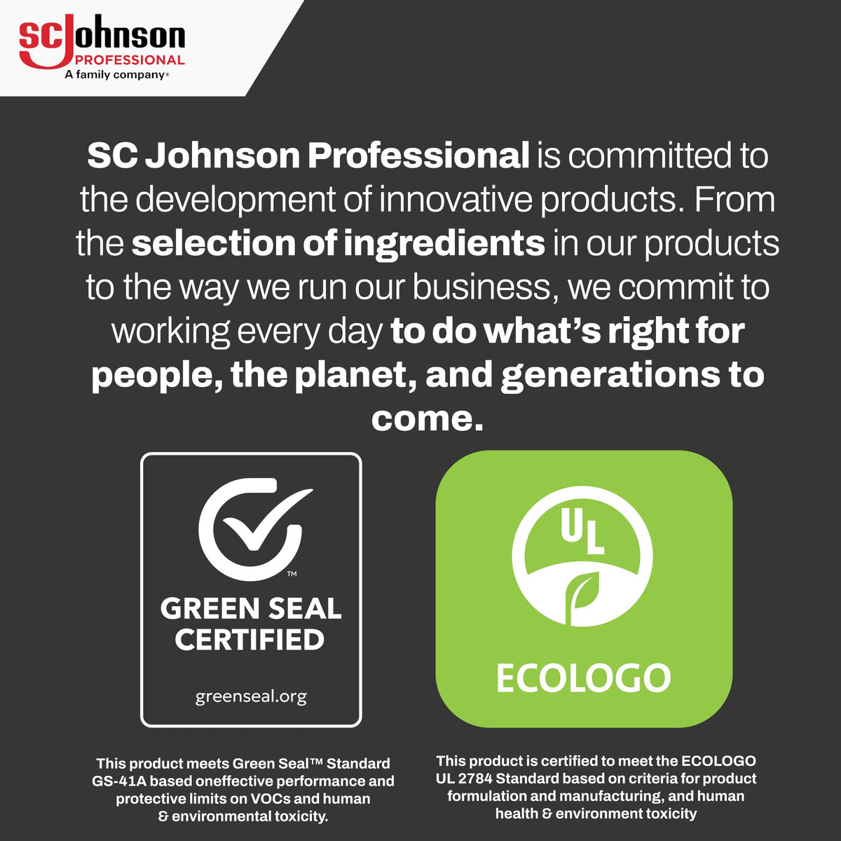 SC Johnson Professional product label detailing mild preservative and testing