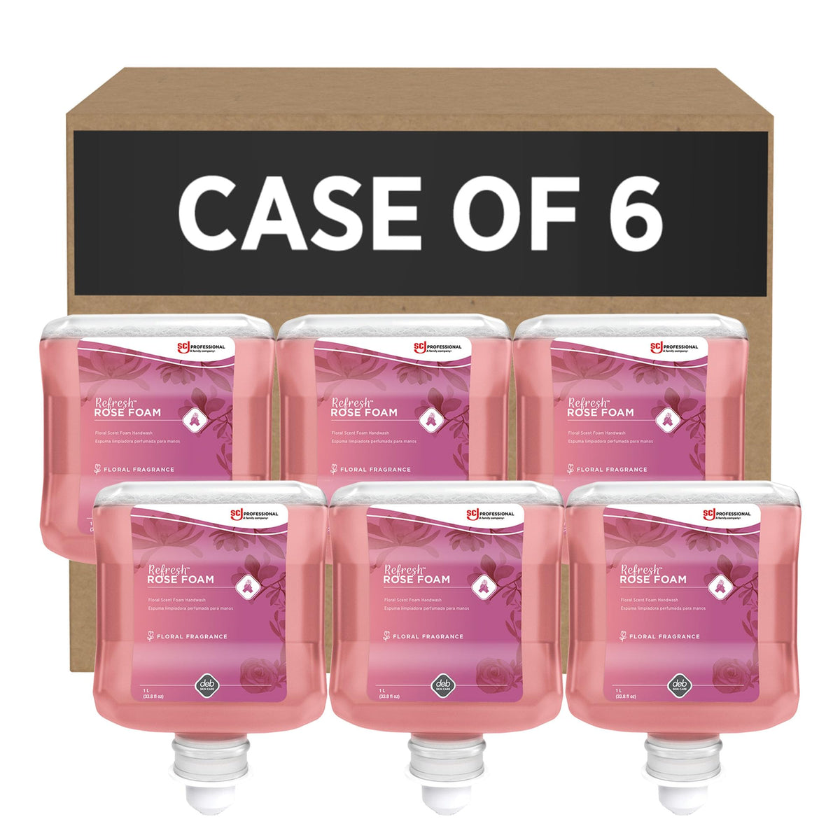 SC Johnson Professional front packaging showing 1 L refill and rose scent benefit