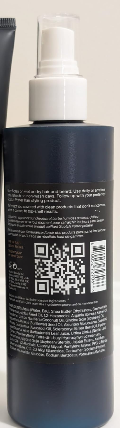 Scotch Porter label close-up listing vegan and no-sulfate benefits