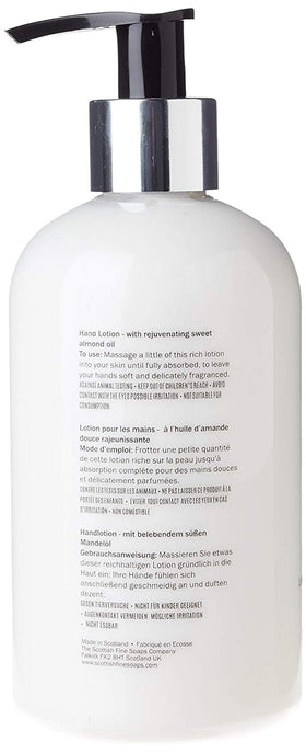 Scottish Fine Soaps Au Lait pump close-up highlighting pump mechanism and easy measured dispensing
