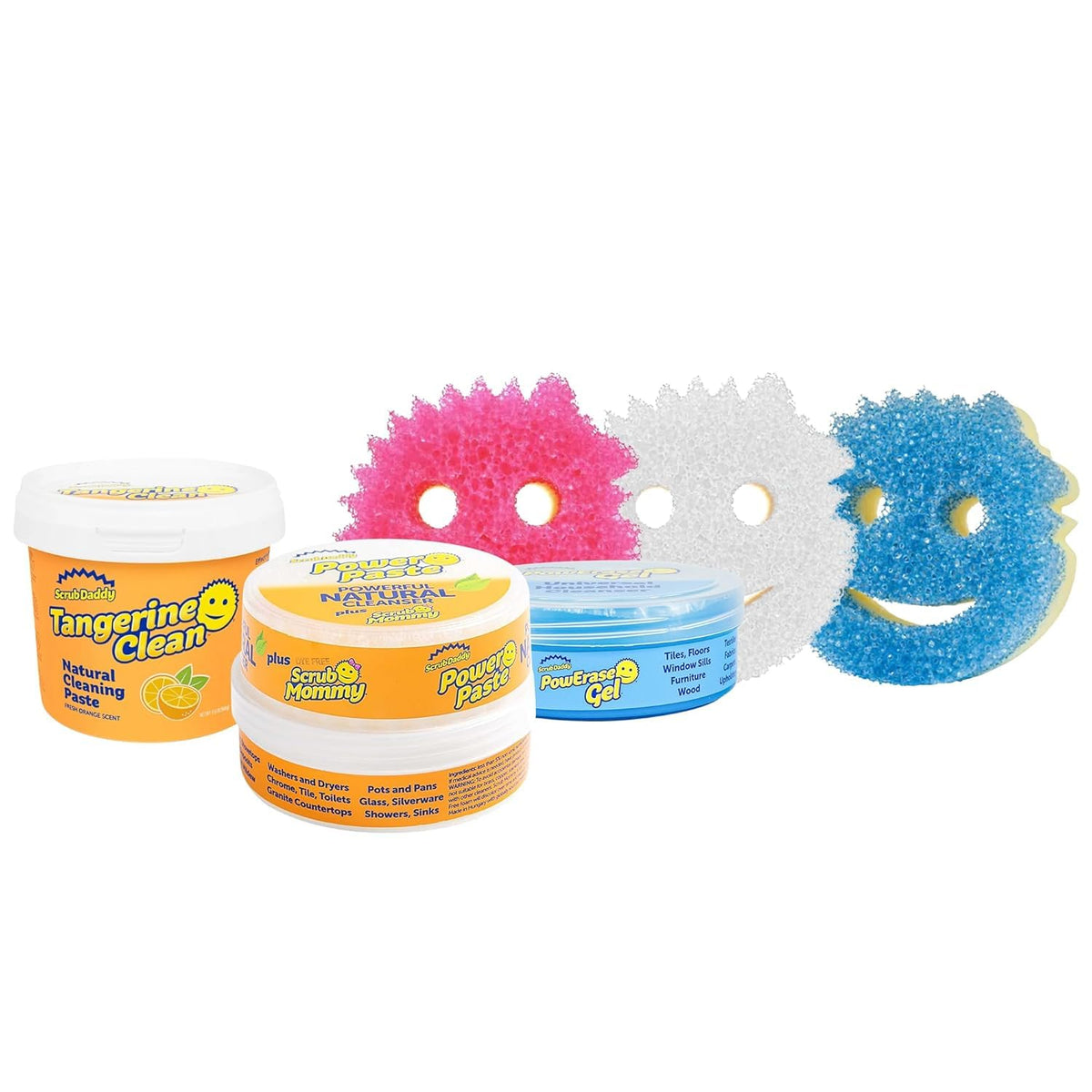 Scrub Daddy bundle front packaging showing all pastes and sponges for versatile cleaning
