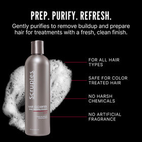 Scruples lather in hands demonstrating effective cleansing and buildup removal