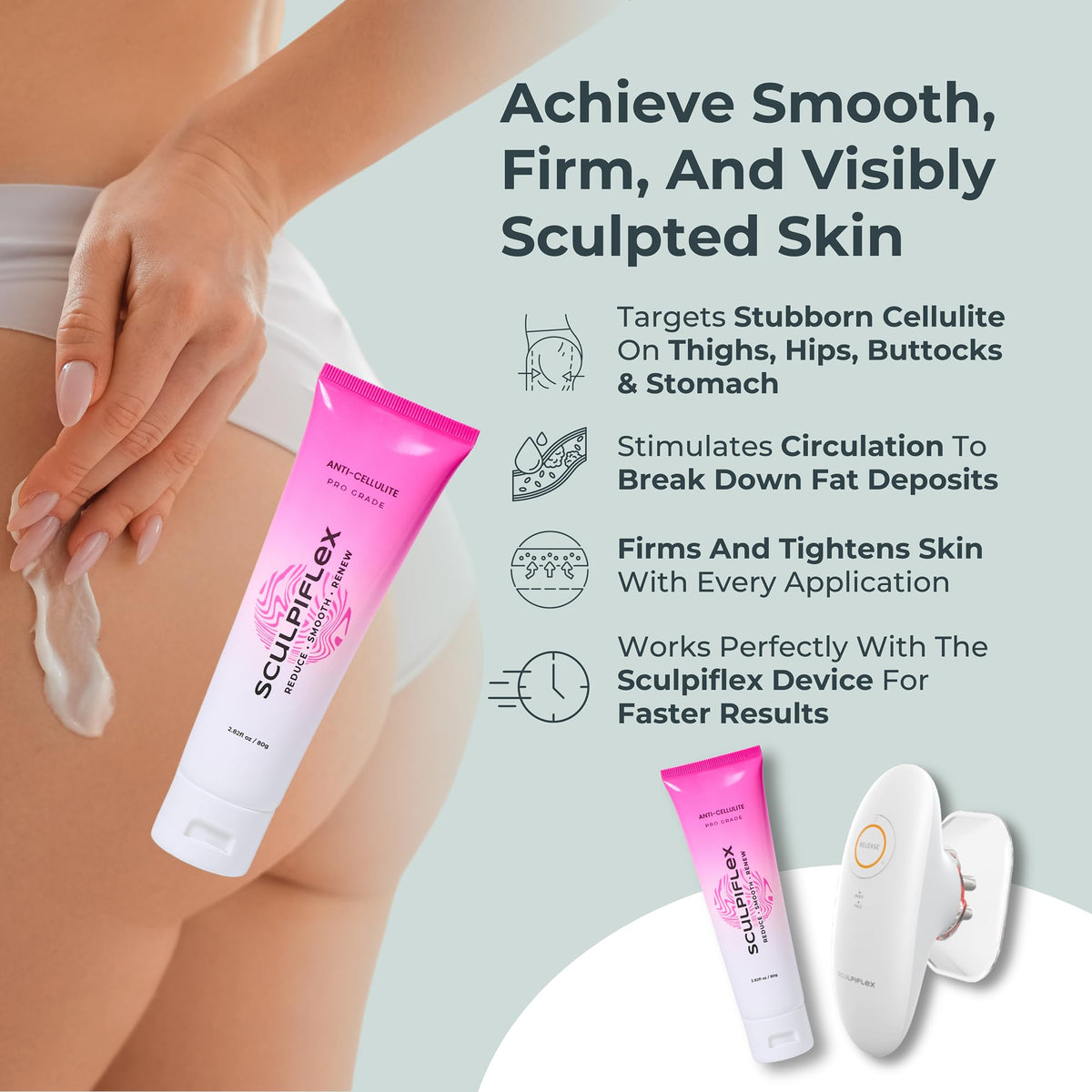 SCULPIFLEX cream texture closeup illustrating lightweight, fast-absorbing formula
