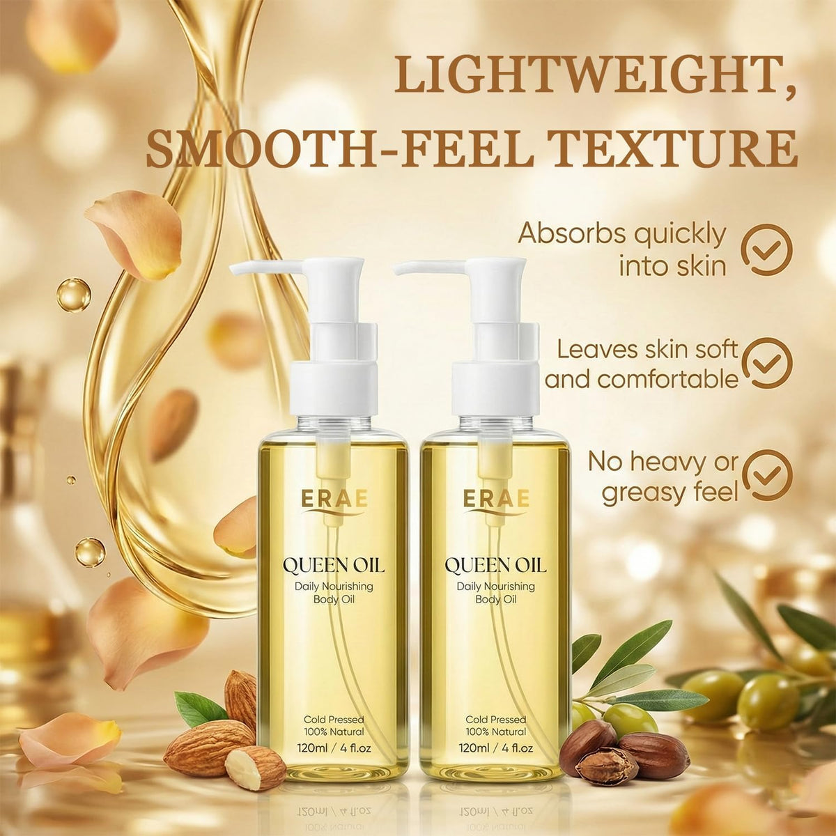 SDUQULK ERAE Queen Oil applied on arm demonstrating smooth finish