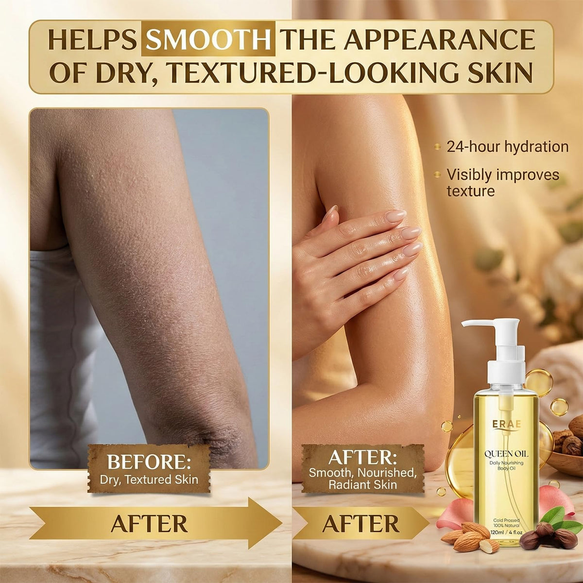 SDUQULK ERAE Queen Oil pouring texture close-up illustrating quick absorption benefit