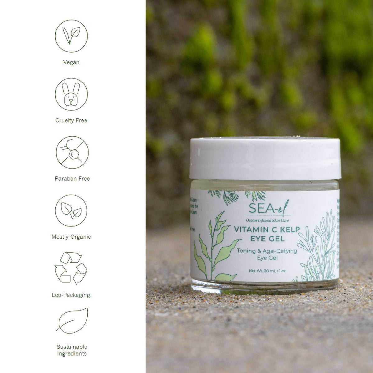 Sea-El open jar texture close-up highlighting smooth gel for quick absorption