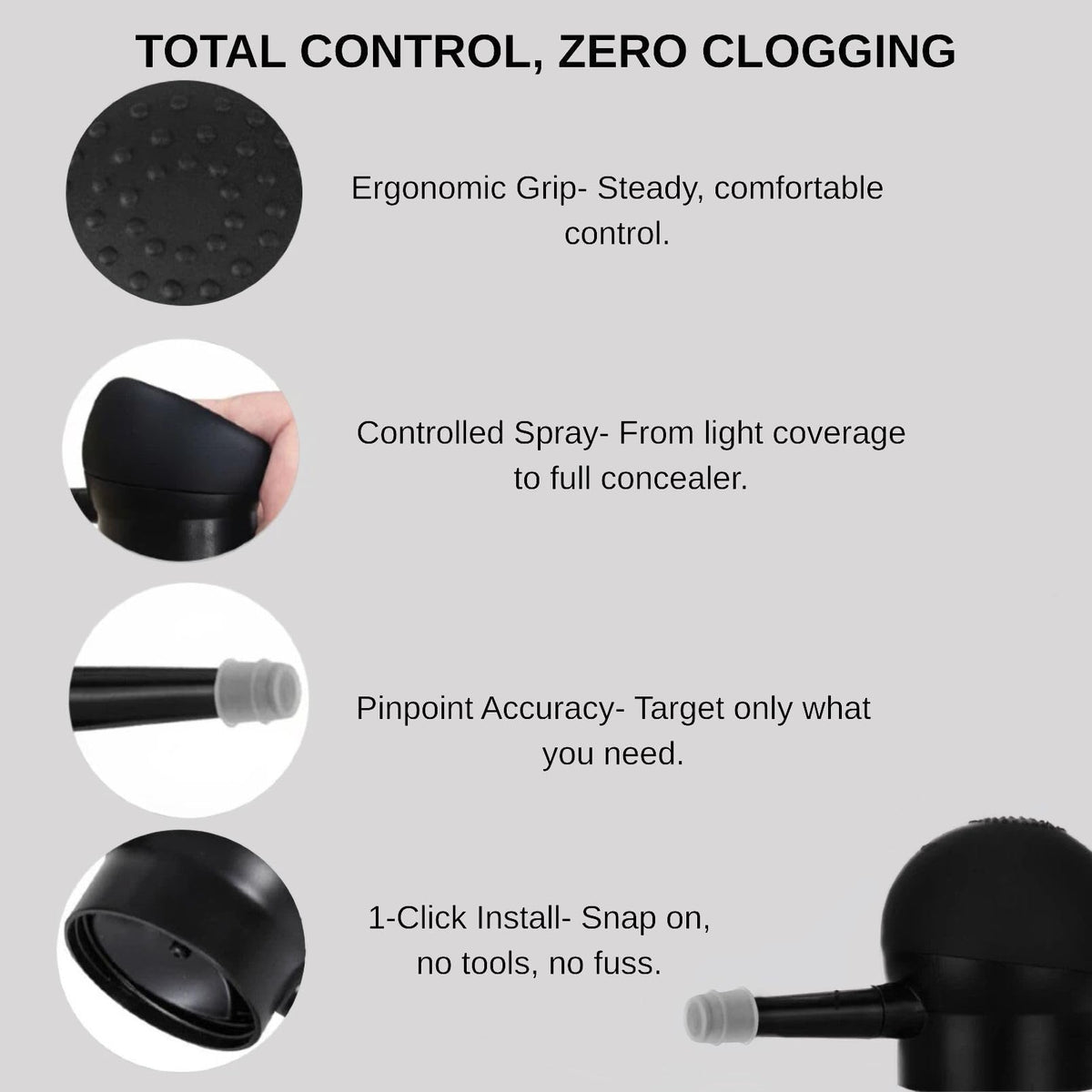 Seaboll spray nozzle close-up demonstrating precise, mess-free application