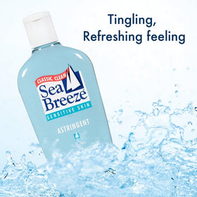 Seabreeze texture on hand showing lightweight clear astringent for gentle cleansing