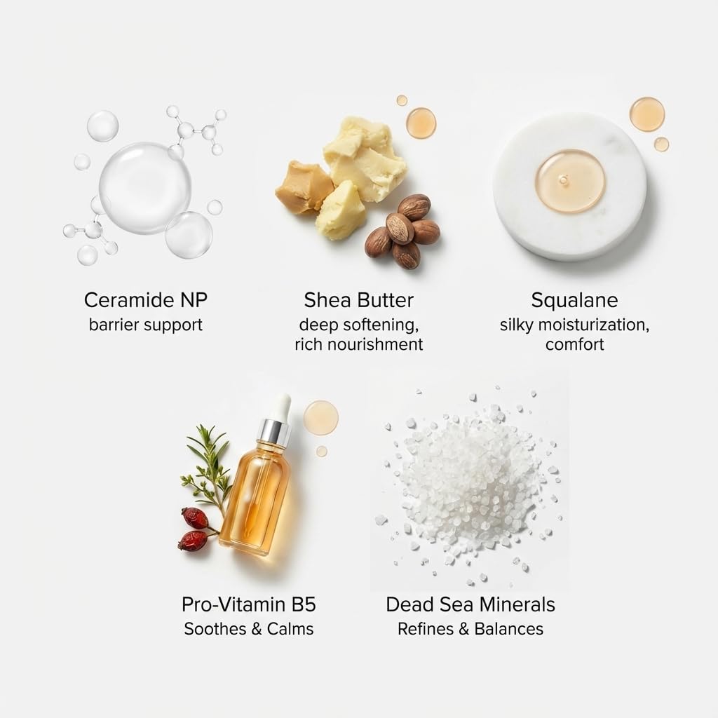 SEACRET ingredient panel with Dead Sea minerals emphasizing soothing minerals benefit
