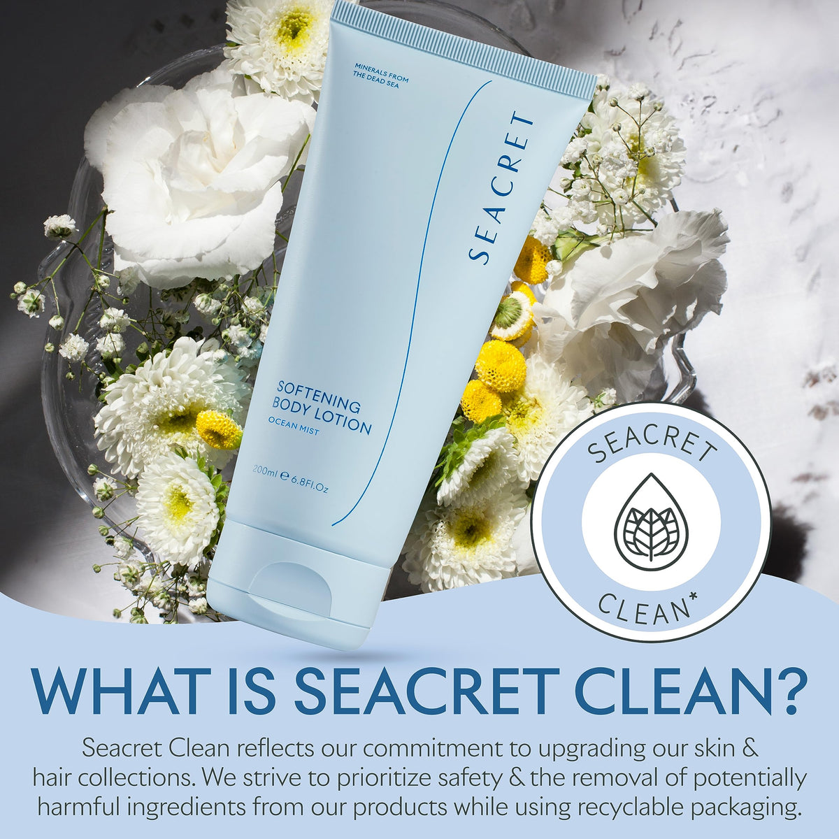 SEACRET bottle on bathroom shelf in styled setting suggesting daily spa ritual benefit