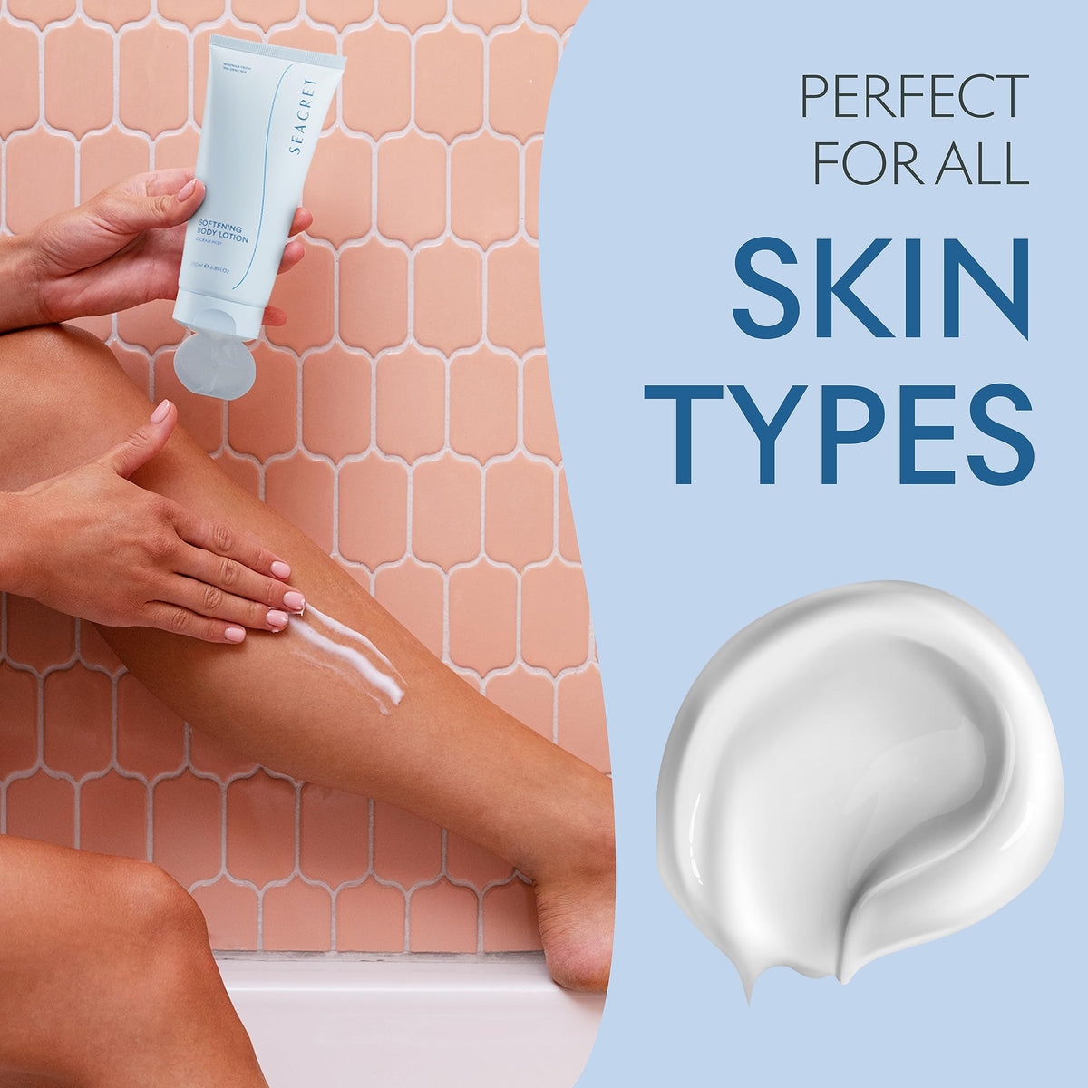SEACRET lotion absorbed into skin over time demonstrating fast-dry, no-residue benefit