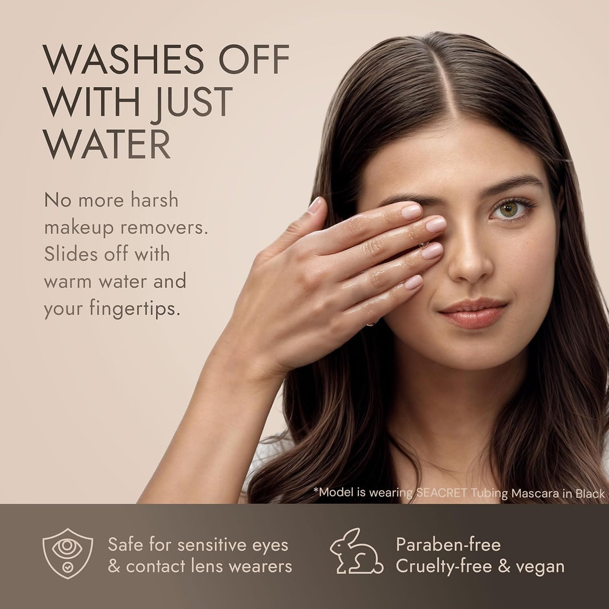 SEACRET lifestyle image with contact lens wearer showing safe, comfortable wear