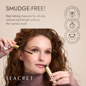 SEACRET swatch of brown tubing mascara texture showing smooth, buildable color