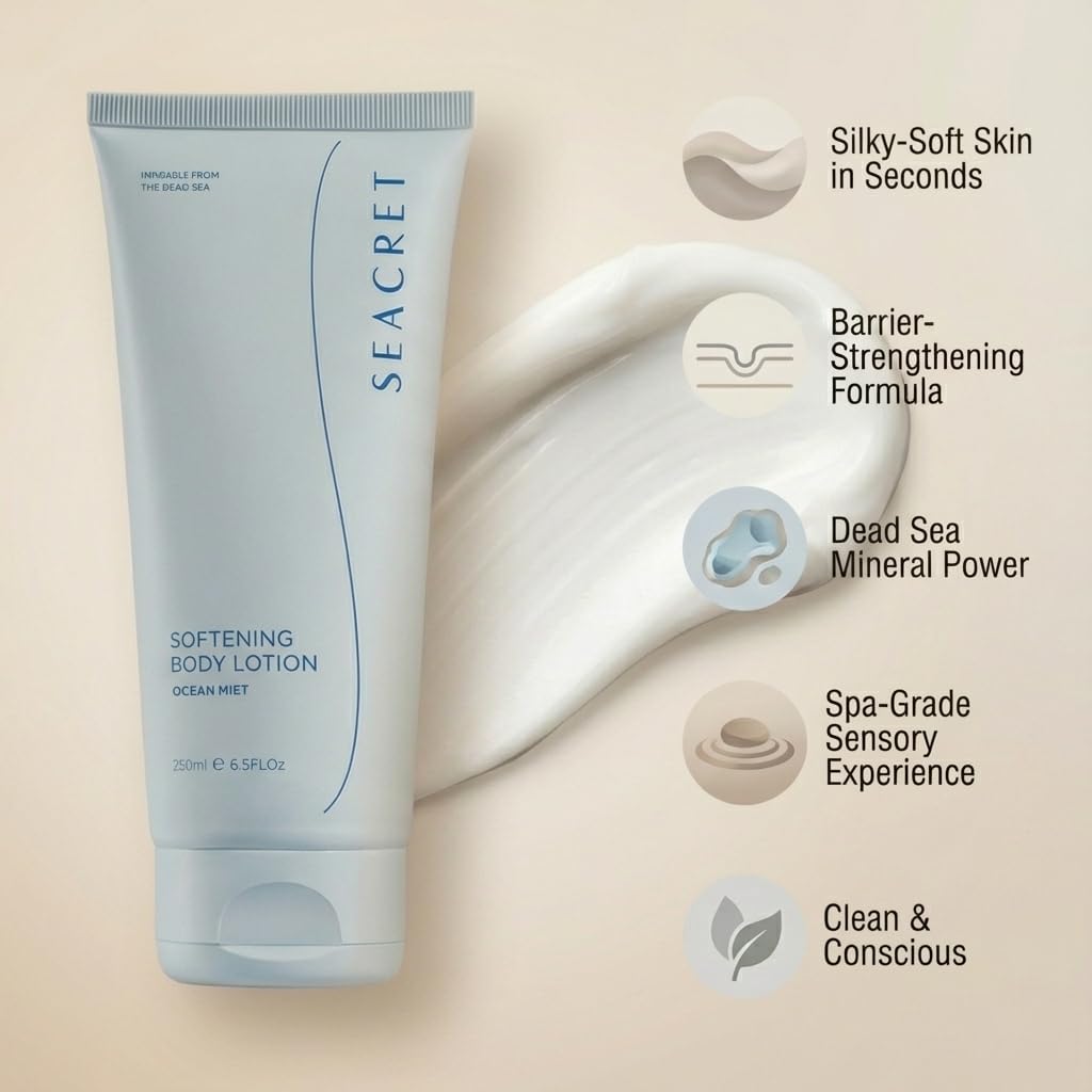 SEACRET whipped lotion texture close-up showing lightweight absorbent finish benefit