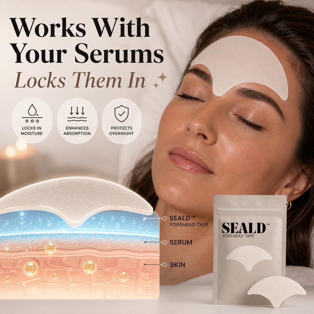 SEALD forehead tape applied on forehead illustrating smoothing effect