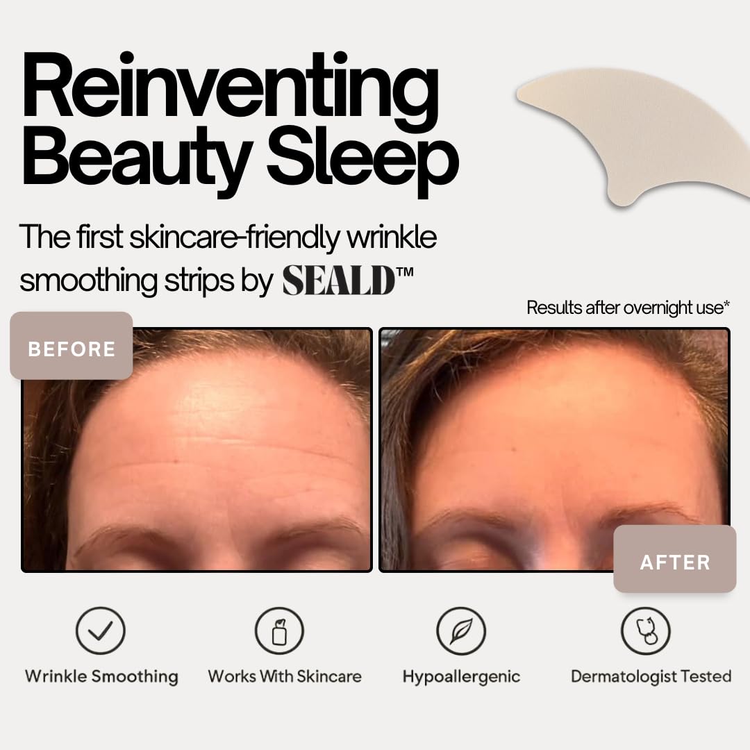 SEALD forehead tape label and ingredient list, transparent formulation benefit